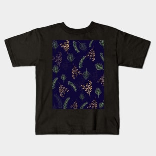 Dark Blue Festive Leaf Design for Christmas and Seasonal Holidays Kids T-Shirt